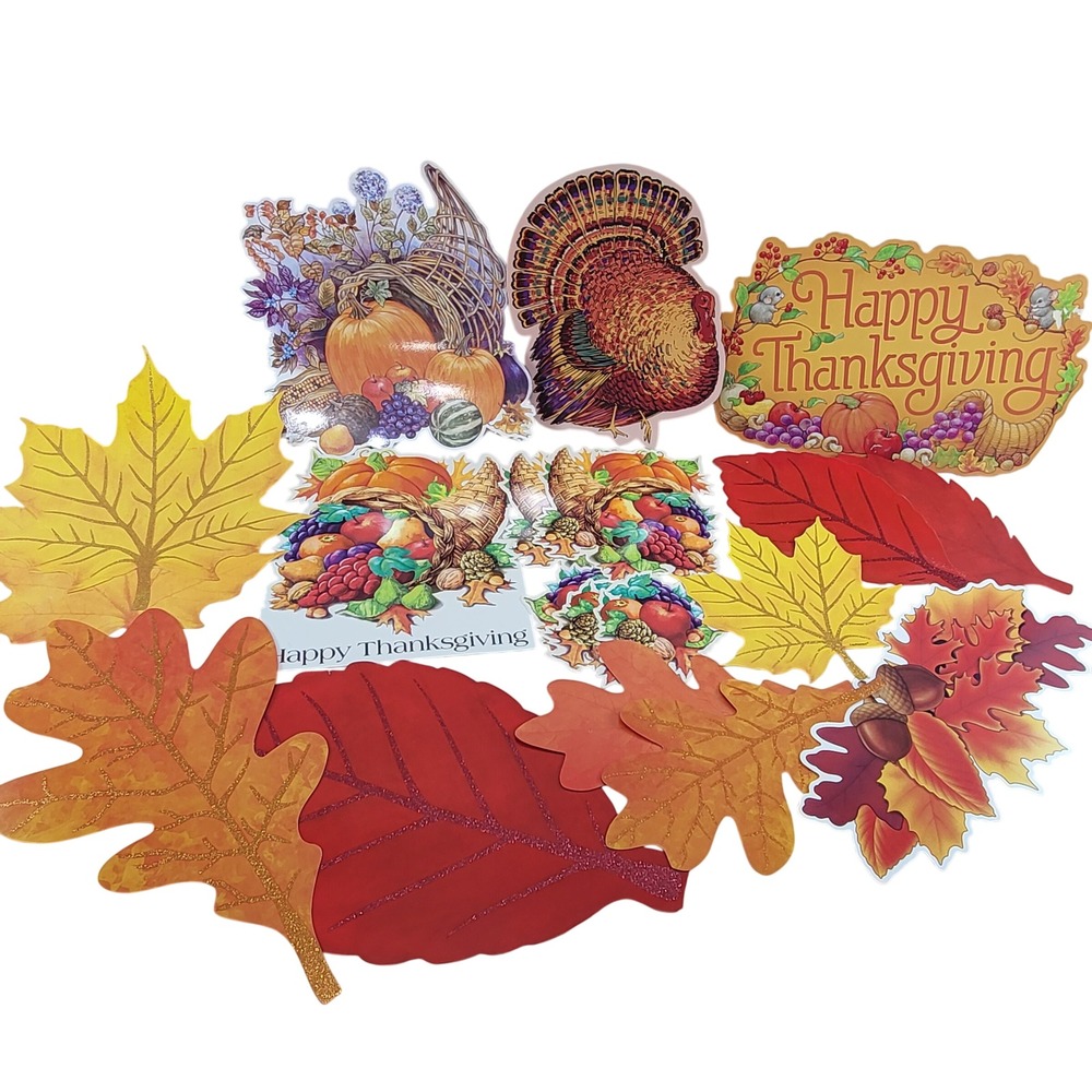 Lot of 19 Amscan Current Thanksgiving Fall Paper Cutouts Decor Turkey Leaves Vtg